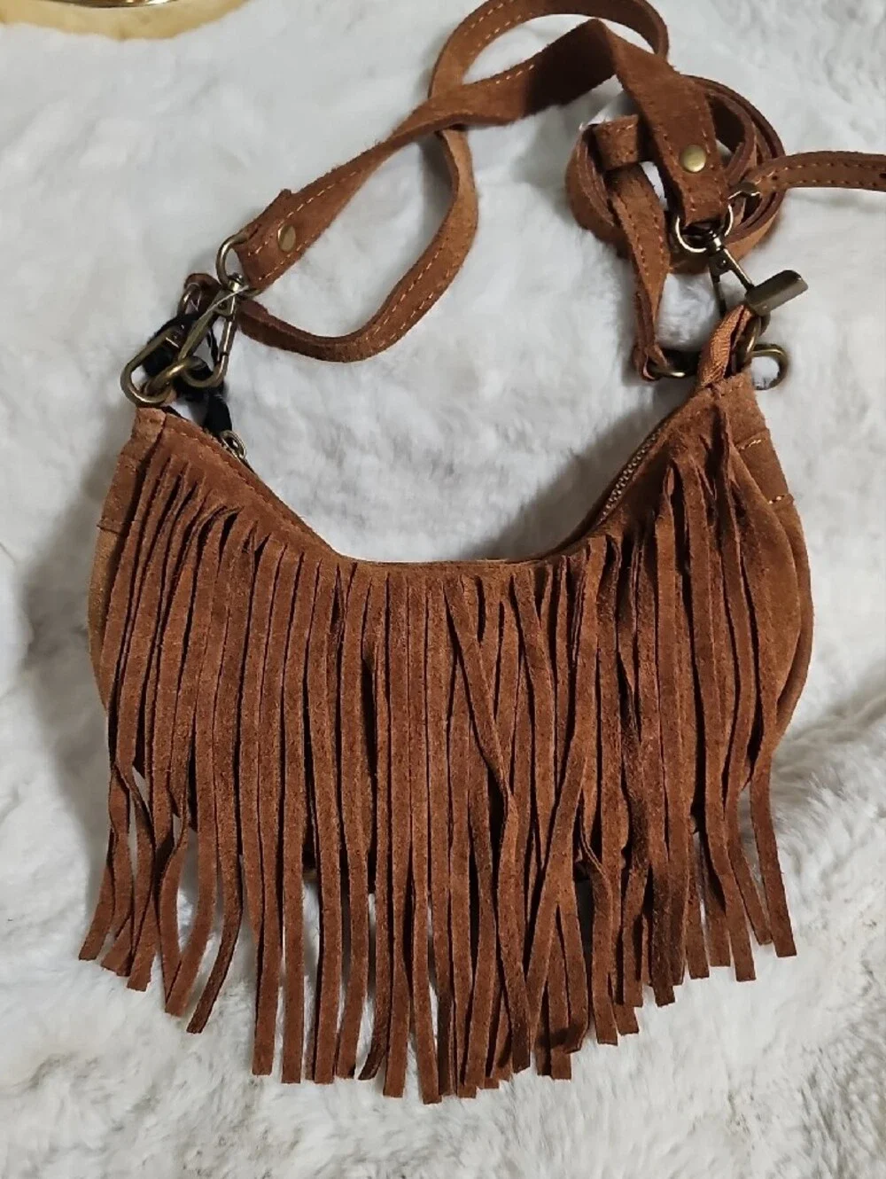 NEW! Marlon Suede Fringe Shoulder Bag in Brown
